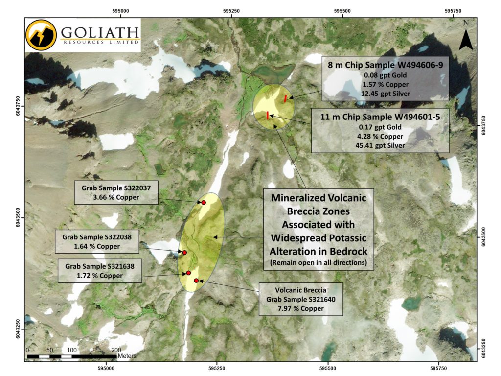 Copperhead Breccia Zone map Goliath Resources Limited TSXV GOT